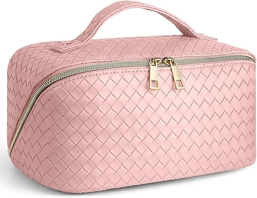 Bolsa de maquillaje para cosméticos, bolsa de maquillaje de viaje, bolsa portátil de piel sintética impermeable con asa, bolsas de maquillaje para