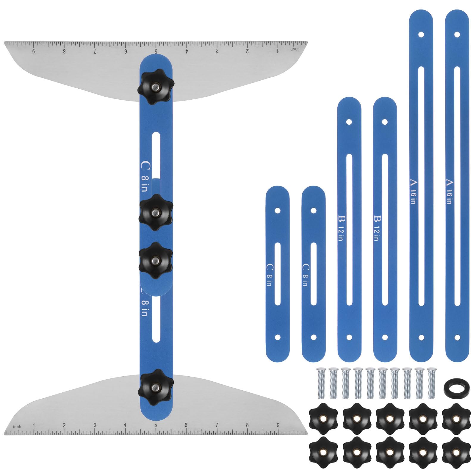 sourcing map Escala Plantilla Herramienta 9"-54" Ajustable Longitud Escalera Medición Herramienta Plantilla para Escaleras Escalones Adecuados para Escaleras, Elevadores y Mamparas, Azul