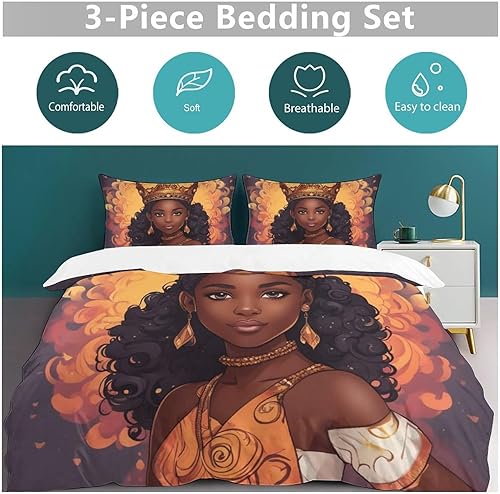 Miniatura 6 de ZGDPBYF Juego de edredón tamaño Queen, color negro, tamaño Queen con juego de colcha para niñas, juego de ropa de cama Queen afroamericana, 1 funda