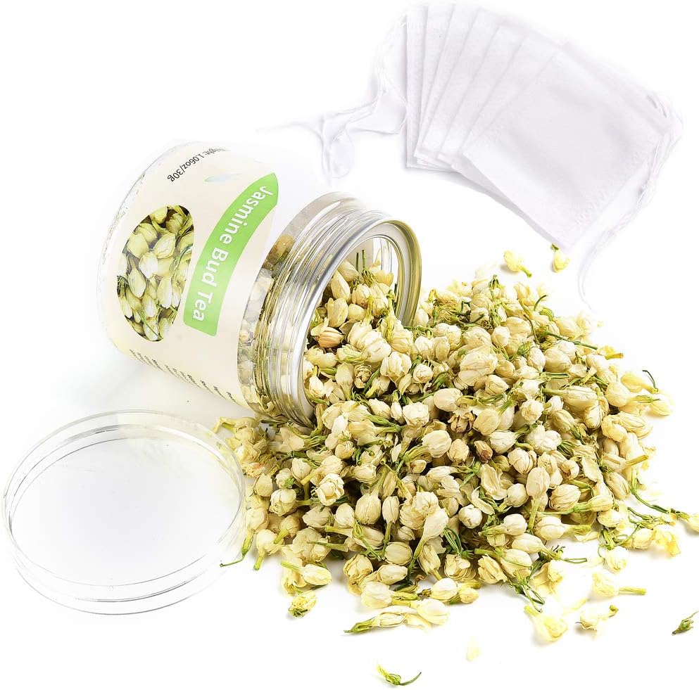 ANLEOLIFE 1.06oz/30g - Jasmine Tea Flower Buds Loose Leaf Chinese Herbal Tea - with 20pcs Tea Bags