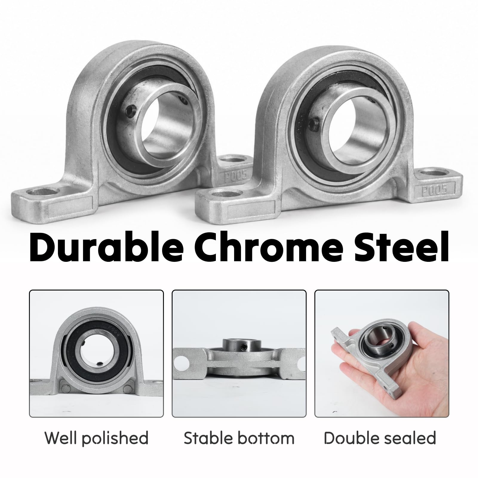 Produktbild von 2x Stehlager KP005 – 25mm, Zinklegierung, Flanschlager, Für Achswellen, 3D-Druck & Maschinenbau