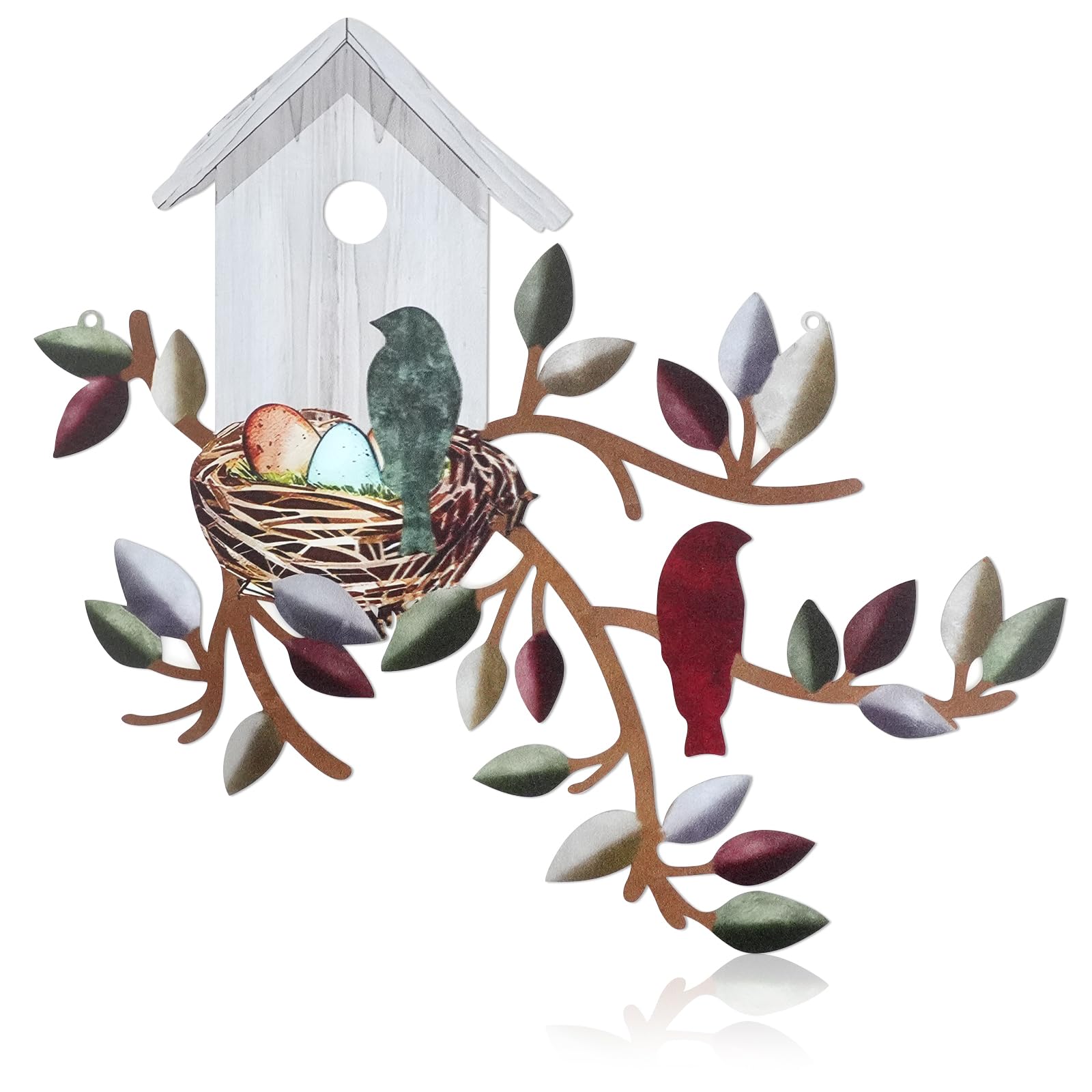 JUMRHFAN Decoración de pared de metal con diseño de pájaro, decoración de pared de pájaro, árbol de metal colgante con comedero para pájaros, decoración de pared para interior y exterior del jardín