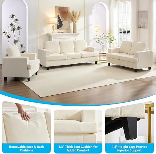 Miniatura 3 de Mjkone Juego de sofás de 3 piezas, sofás seccionales de 3 asientos y sofá biplaza con sillón, sofás de 82 pulgadas de ancho para sala de estar, sofá