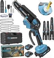 TEEANEES Mini Chainsaw Cordless 8 Inch Electric Chain Saw, 2 Batteries 8 Chains Auto Oiler, Portable Battery Powered Handheld for Wood Cutting Tree Trimming Garden (Blue)