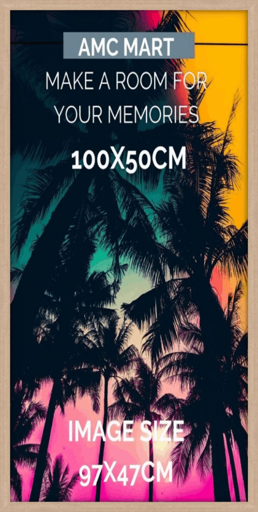 AMC MART 100x50cm(39.3x90.6inch) oak Photo frame -Poster frame 100x50cm with solid MDF wood-available for wall décor-home décor-Picture Hanging hooks for jigsaw puzzle and landscape.