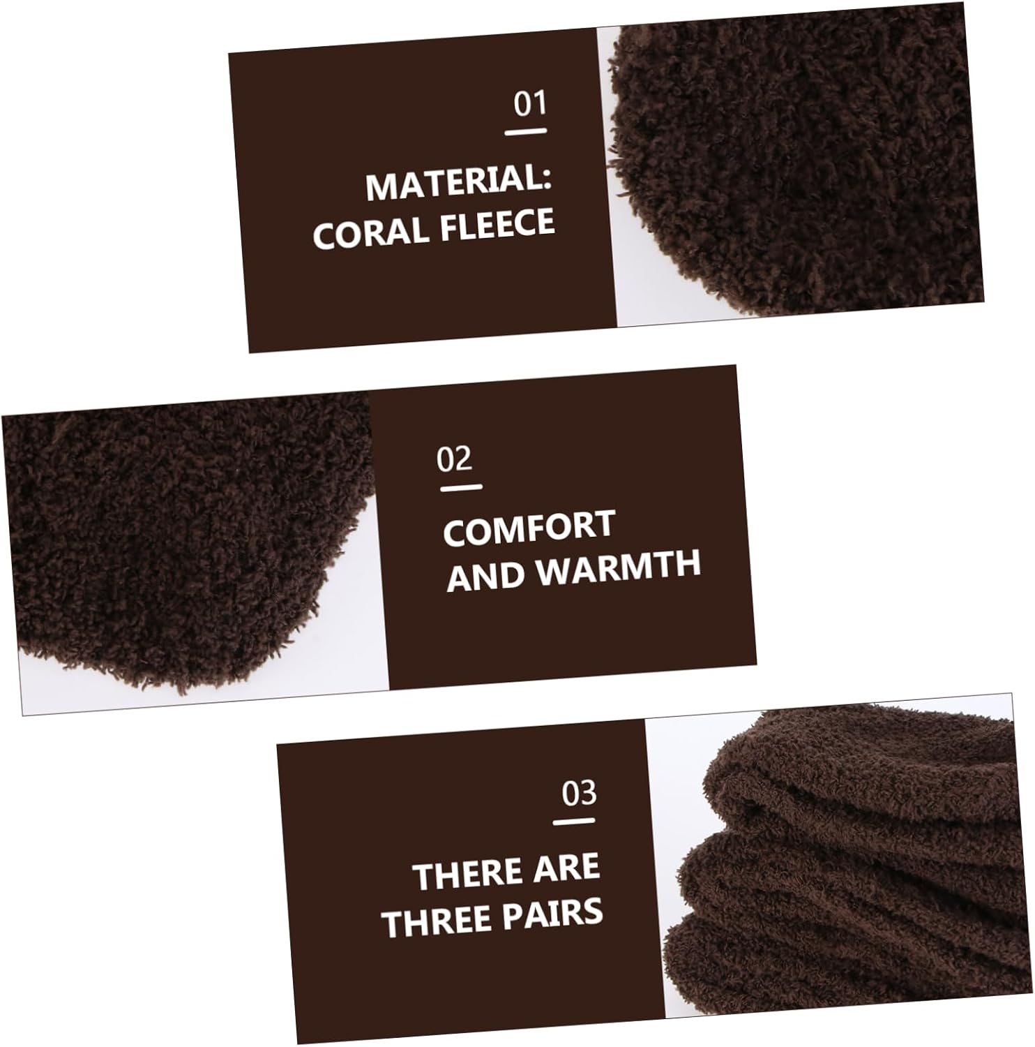 COLLBATH 3 Pairs Men’s Fluffy Coral Fleece Sleeping Socks Thick Warm Winter Non-Slip Slipper Stockings for Adults Cozy Indoor Use (Free Size Coffee)