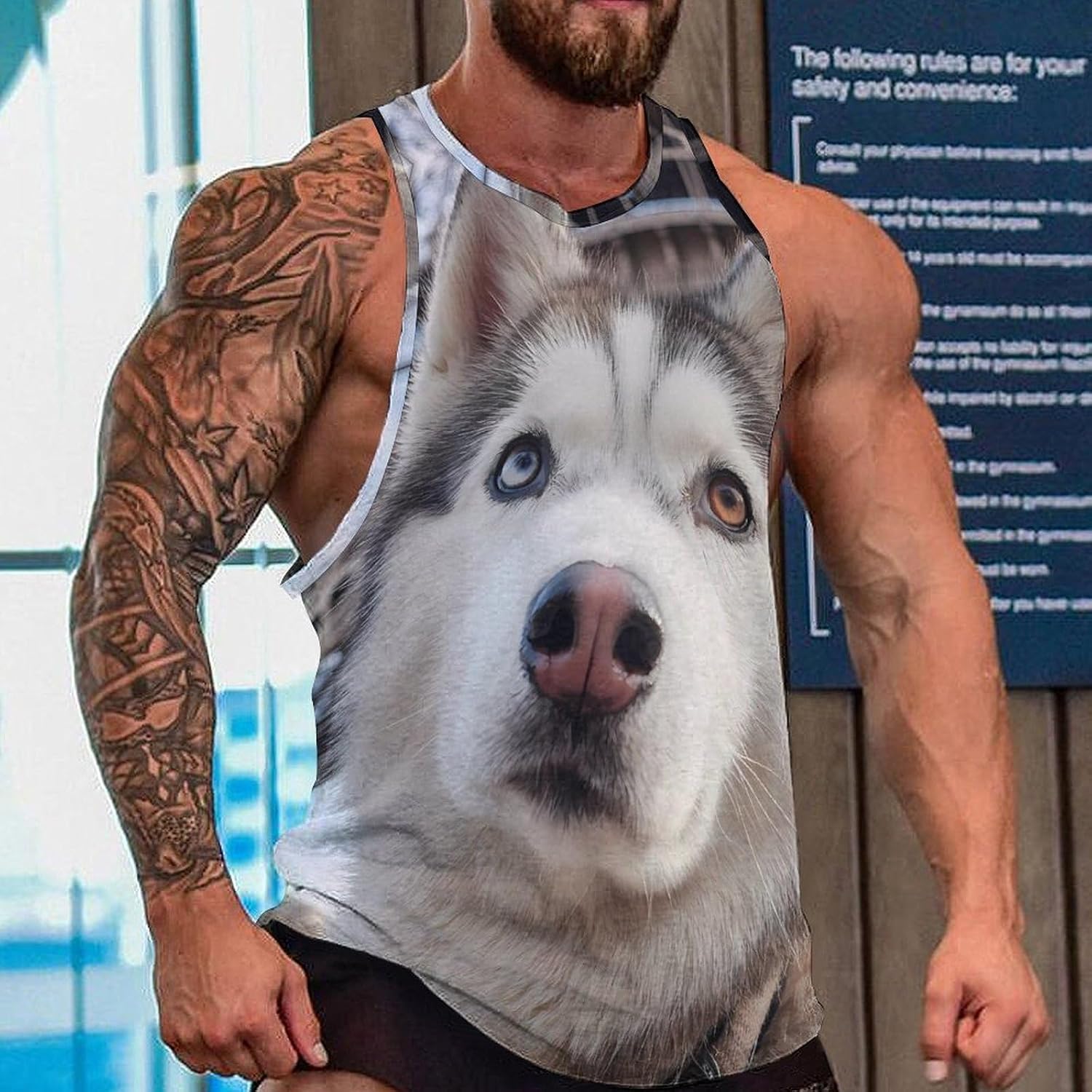 Cute Husky Men's Tank Tops Sleeveless Muscle T-Shirt | Print,Muscle Shirt,for Athletic Running Gym,Workout Shirts,Tee Shirts