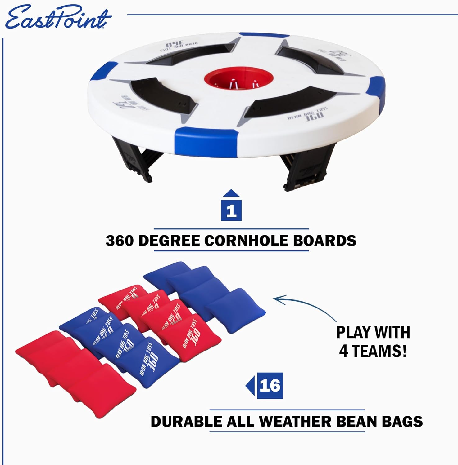 360 Degree All-Weather Cornhole Set with 16 Bean Bags