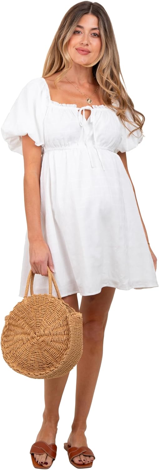 PinkBlush Textured Bubble Sleeve Maternity Mini Dress