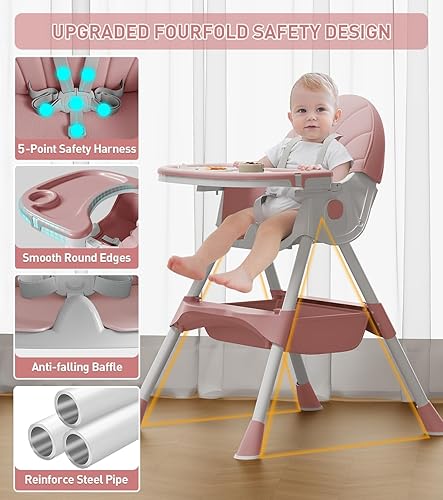 Miniatura 3 de Silla alta para bebé, sillas altas 5 en 1 para bebés y niños pequeños, silla alta plegable de viaje con reposapiés, cojín de poliuretano