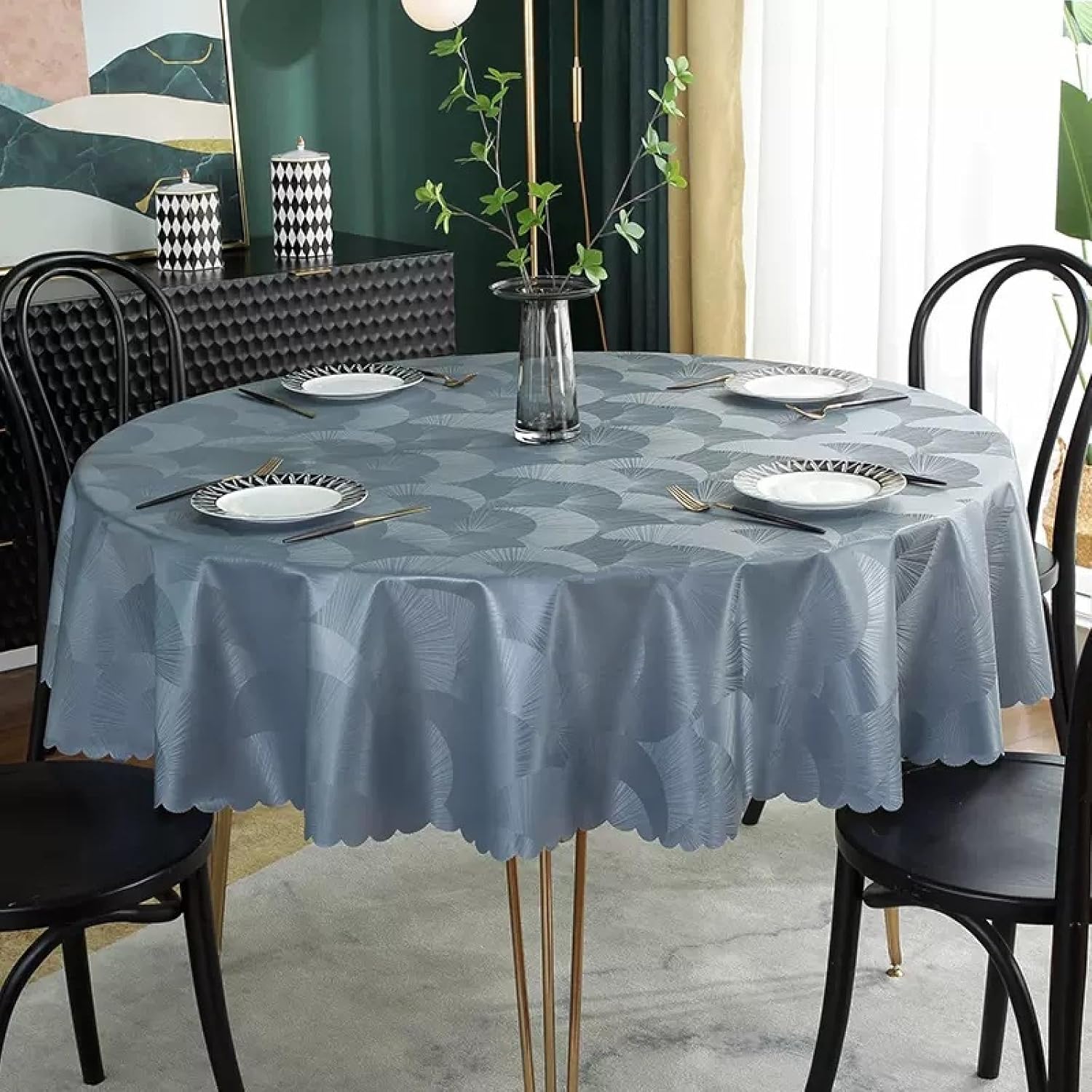 Heavy Duty Vinyl Table Cloth,Wipe Clean Round PVC Tablecloth,Oil Proof Waterproof Stain Resistant Proof Tablecloth, Wipeable Table Cover for Outdoor and Indoor 55 Inch 140cm