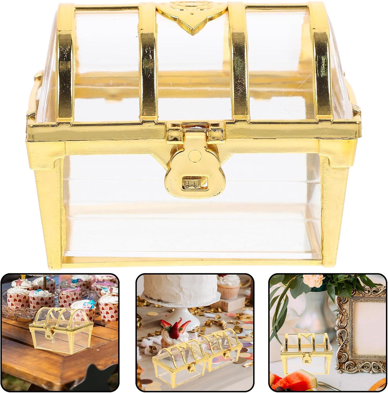 POPETPOP Mini Treasure Chest Candy Boxes 3.14x2.55x2.36In Plastic Set of 12 – Secure Treat Holder for Weddings, Bridal Showers & Birthday Parties image 2