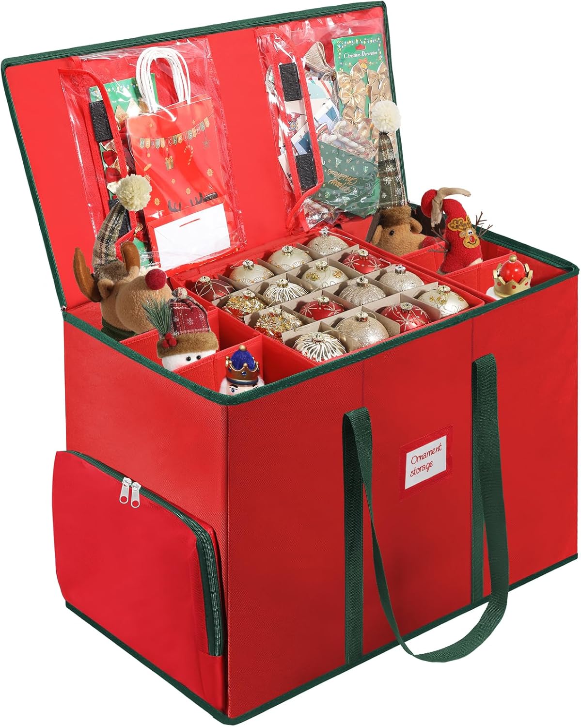 Premium 2-in-1 Large Christmas Ornament Storage Box & Xmas Figurine Container, Nutcracker Storage with Adjustable Dividers,5 Separate Trays Keep 73 Holiday Ornaments, 600D Tear-Proof Oxford, Foldable