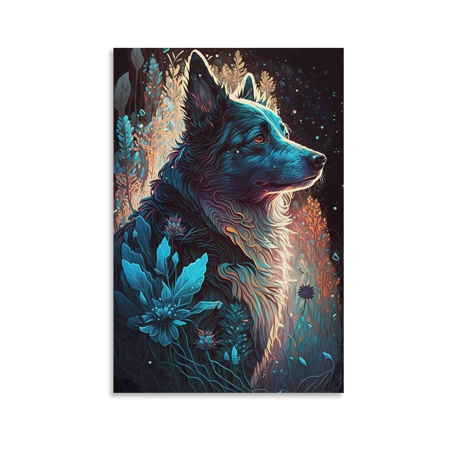 DHBANEIOK Fantasy Dog Portrait Poster Artwork Giclee Canvas Prints Modern Canvas Wall Art Picture Wall Hanging for Living Room Bedroom Home Decorations 20x30inch(50x75cm)