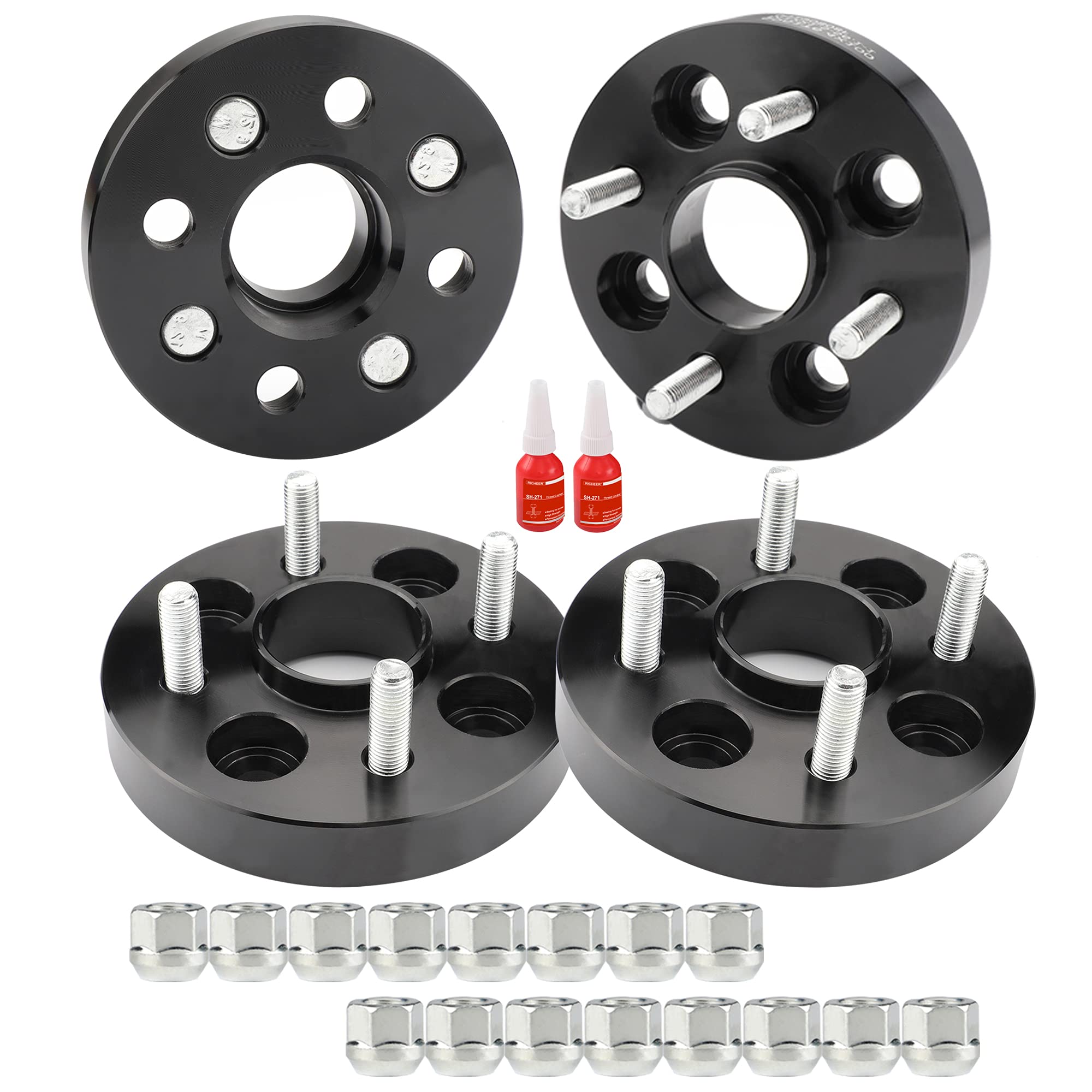 Richeer 4x100 Hubcentric Wheel Spacers for Civic CRX Accord Fit Insight Mirage Integra Prelude Mini Cooper, 4PCS 1 inch 4x100mm Wheel Spacers with 12x1.5 Studs & 56.1mm Center Bore