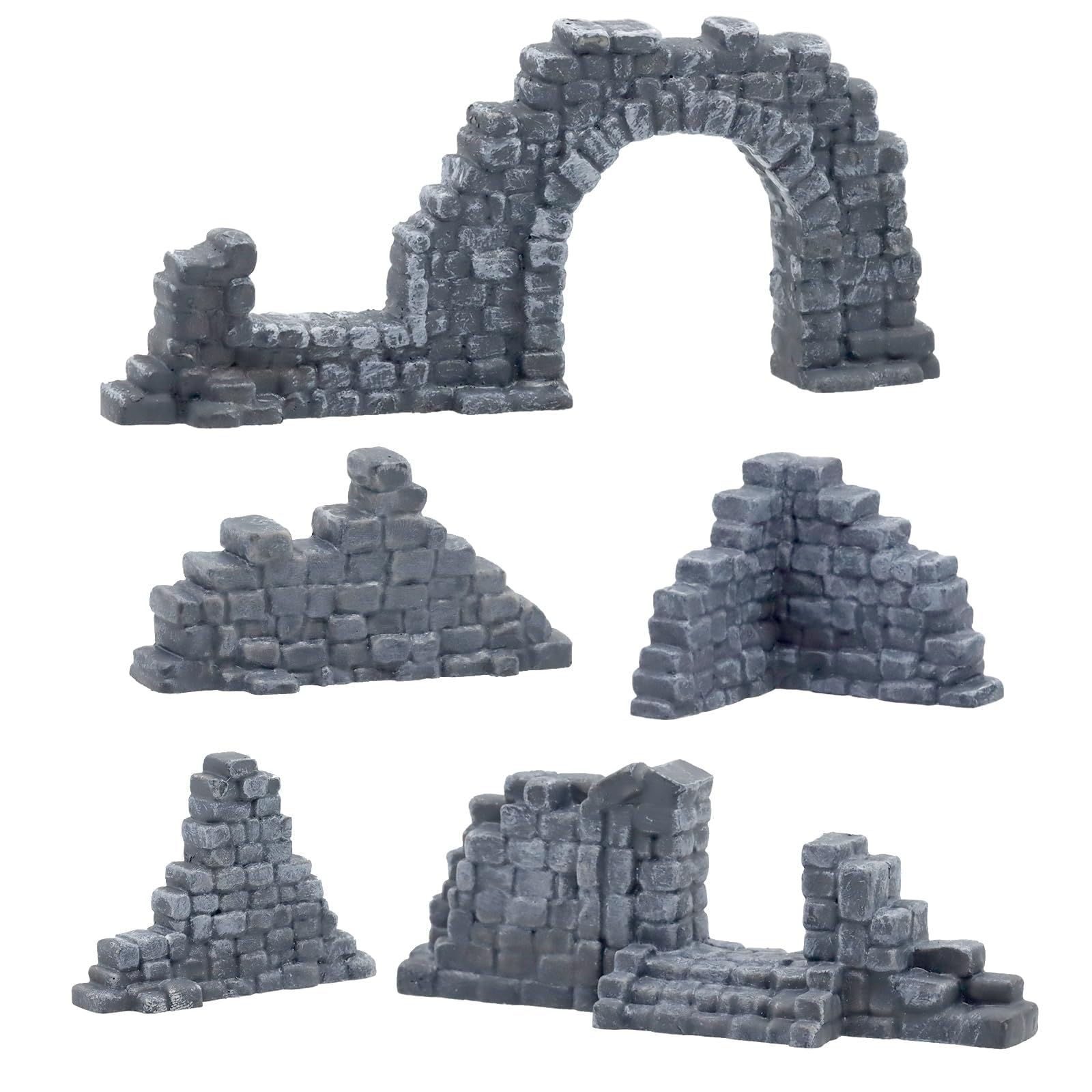 GWBox Ruined Stone Walls Set,Terrain Scenery for Tabletop 28mm Miniatures Wargame,3D Printed and Paintable Fairy House Diorama Accessories DIY Craft