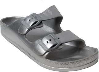 H2K Women's Lightweight Comfort Soft Slides EVA Adjustable Double Buckle Flat Sandals Buddy