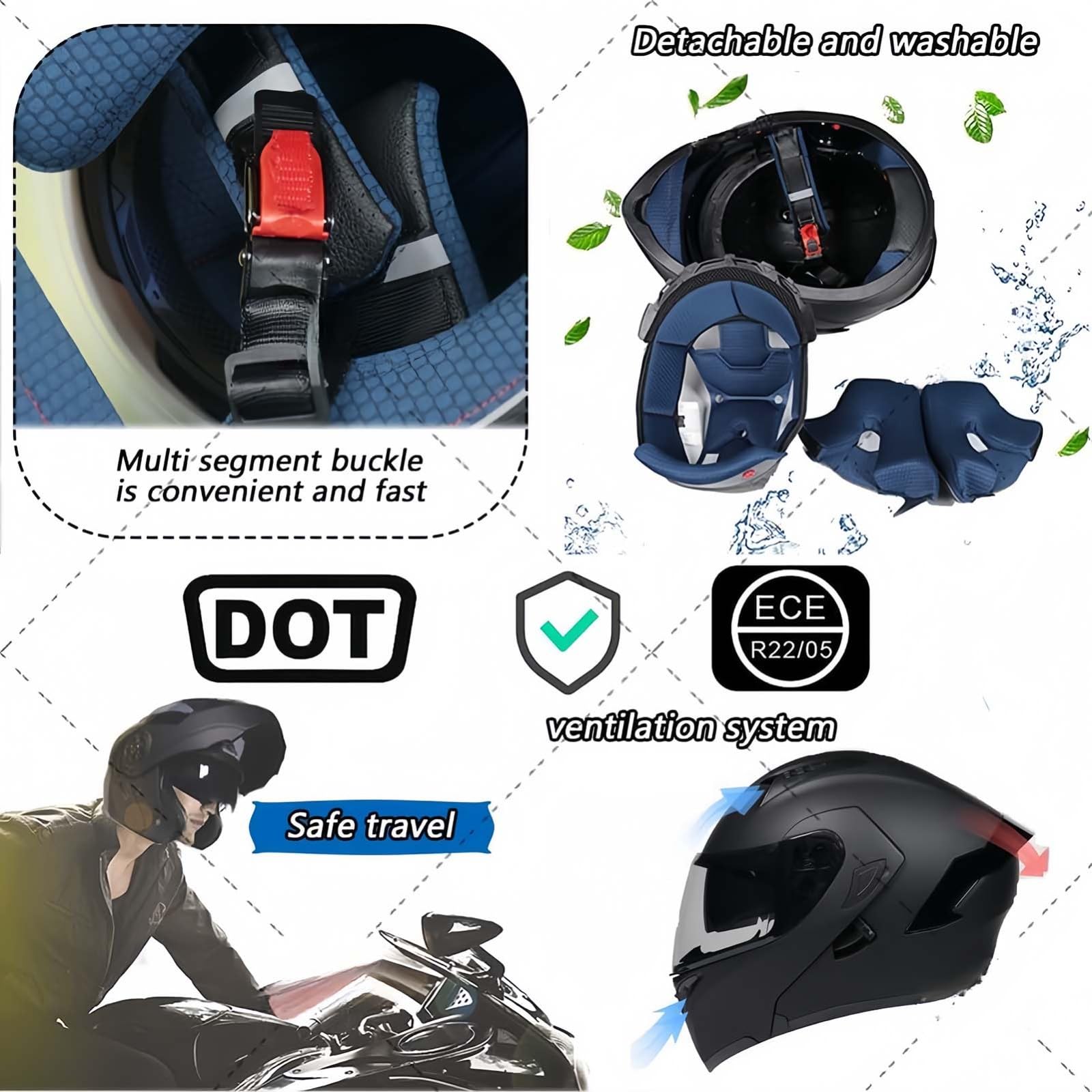 Kask szczękowy z podwójnym wizjerem, kask modułowy z maską na twarz, w zakres dostawy wchodzi kask motocyklowy z certyfikatem ECE, wyjmowana wyściółka wewnętrzna, z wbudowanym mikrofonem