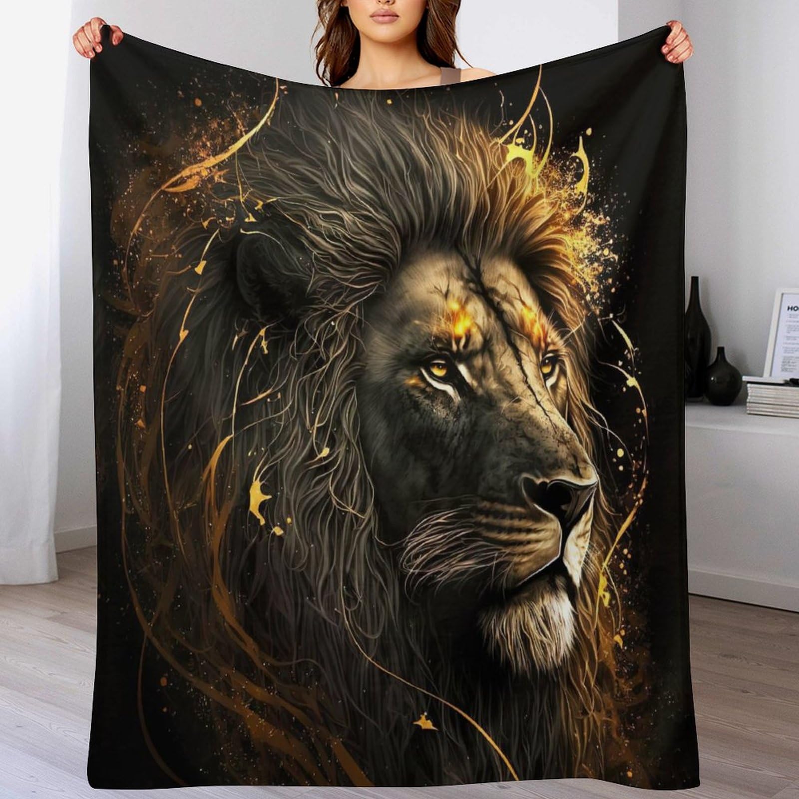 Lion Blanket, Fluffy Blanket, Super Warm & Soft Throw Blanket, Blanket As Sofa Cushion, Bedspread Or Living Room Blanket（130×180cm）
