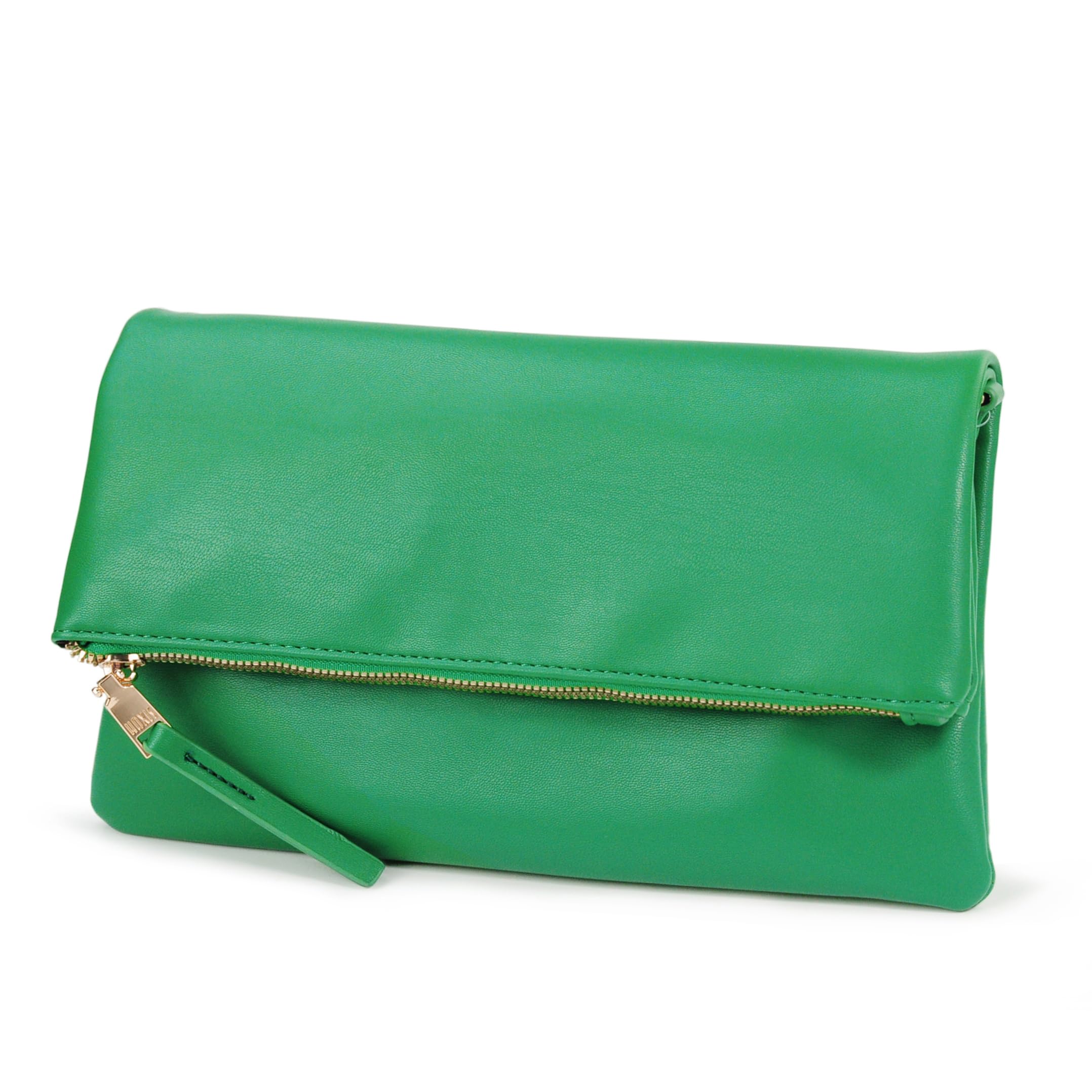 Women's Zipper Foldover Clutch Vegan Leather Envelope Cross body Bag with Chain Strap
