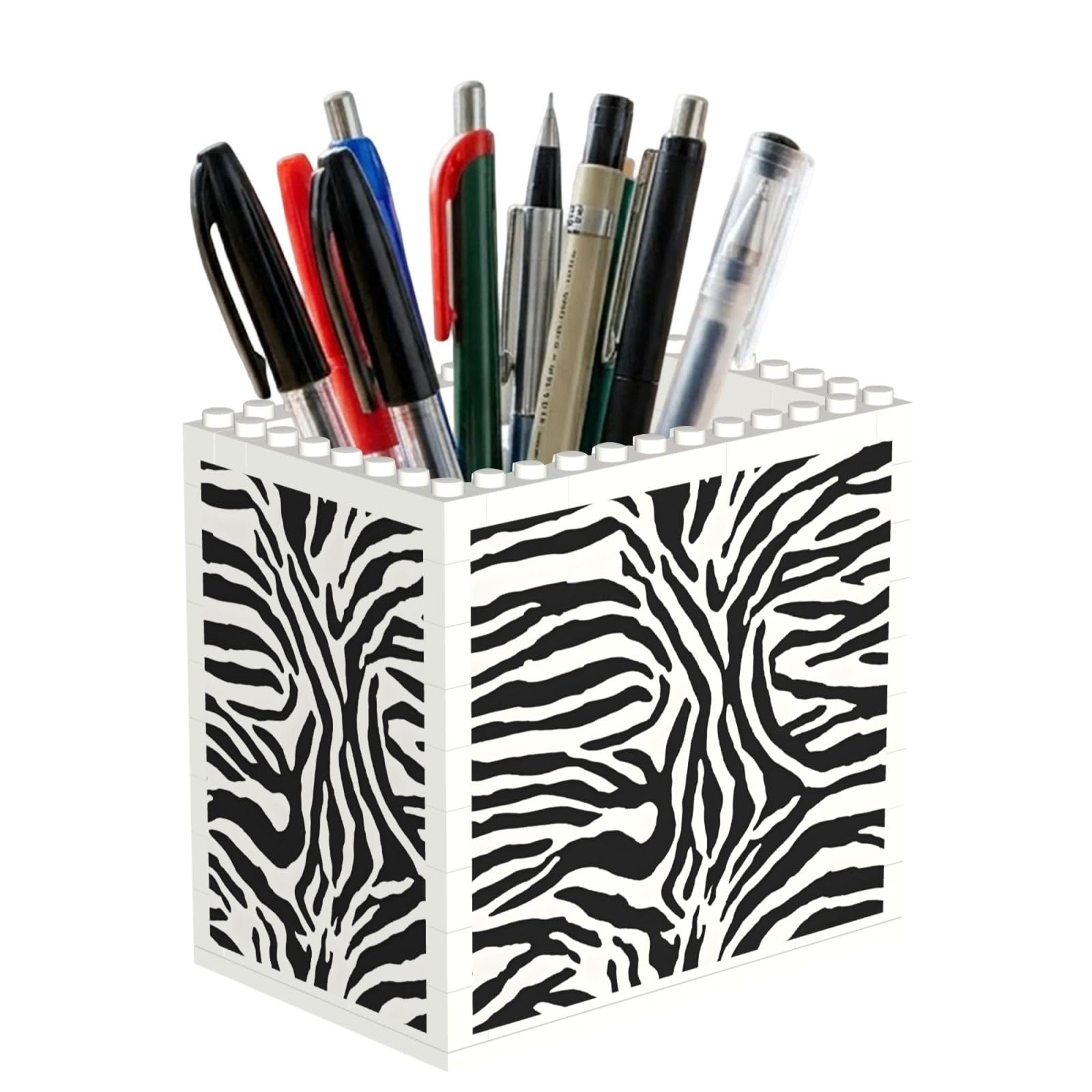 ESNAIUVCD Zebra Prints Print Building Block Pen Holder - Pencil Holder For Desk/Classroom,Desk Accessories, Multifunctional Office Supplies Pen Organizer Pencil Cups(1pcs)