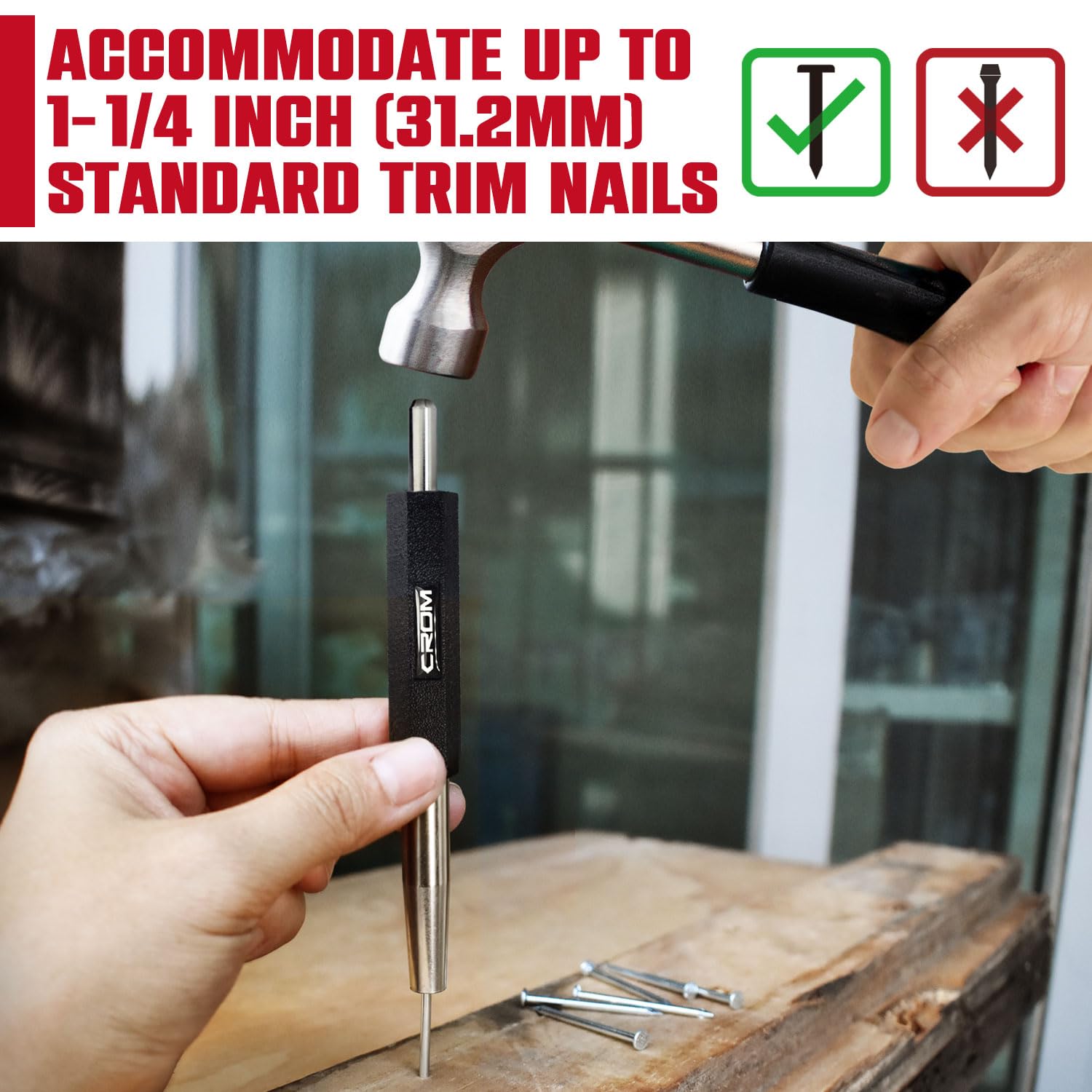 CROM Trim Nail Punch - Help Drive Trim Nails While Protecting Fingers from Hammer with Pocket Size Trim Nail Driver (Small)
