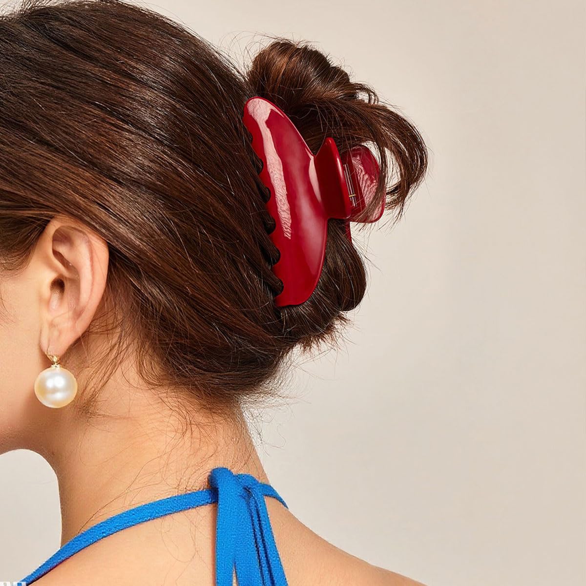 Cherry Red Acetate Hair Claw Clips for Women, 4 Inch Large French Banana Clip with Non-Slip Teeth for Thick & Thin Hair, Vintage Styling Hair Accessories Gift Box - Image 3