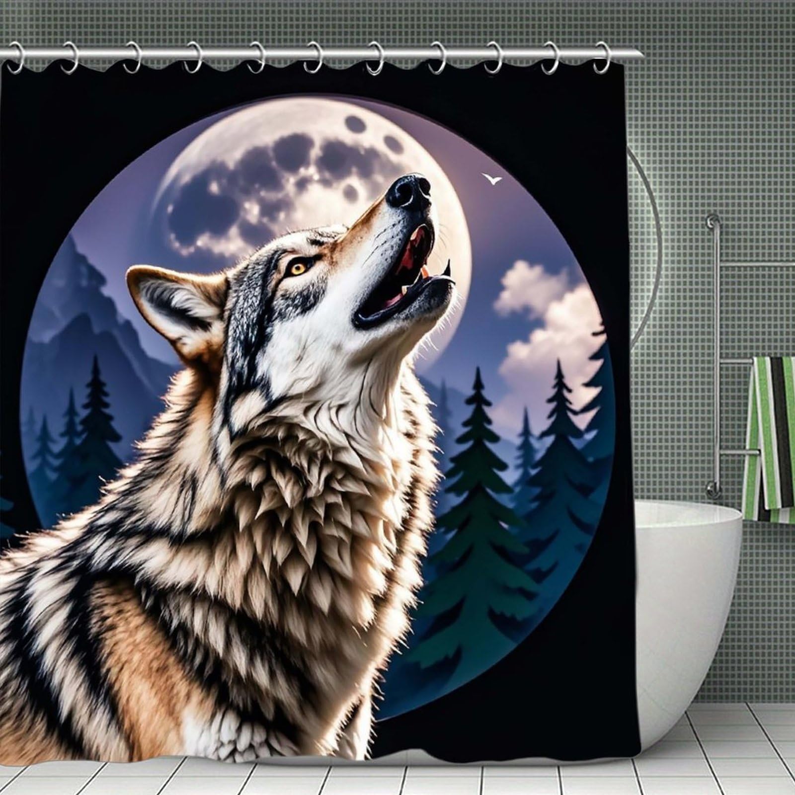 QMNLKH Wolves Shower Curtain with Hooks, Waterproof Bath Curtains for Bathroom, Lightweight Bath Curtains Liner for Hotel, Personalized Bath Curtain for Spa, 70.8 Inch