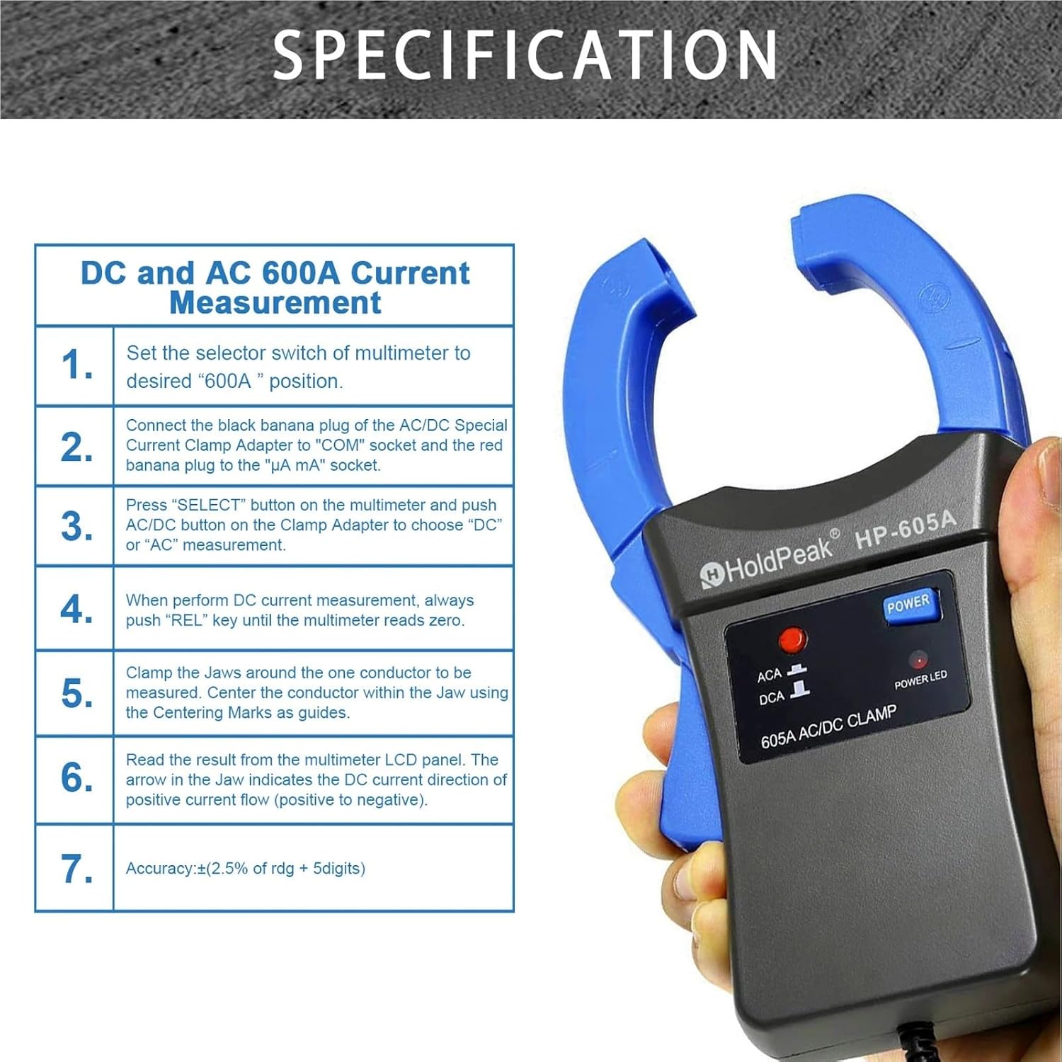 Digital Multimeter Auto Range TRMS DC AC Meters,40000 Counts Multimeter Tester Voltmeter Ammeter with High Precision, HP-770D(605A)
