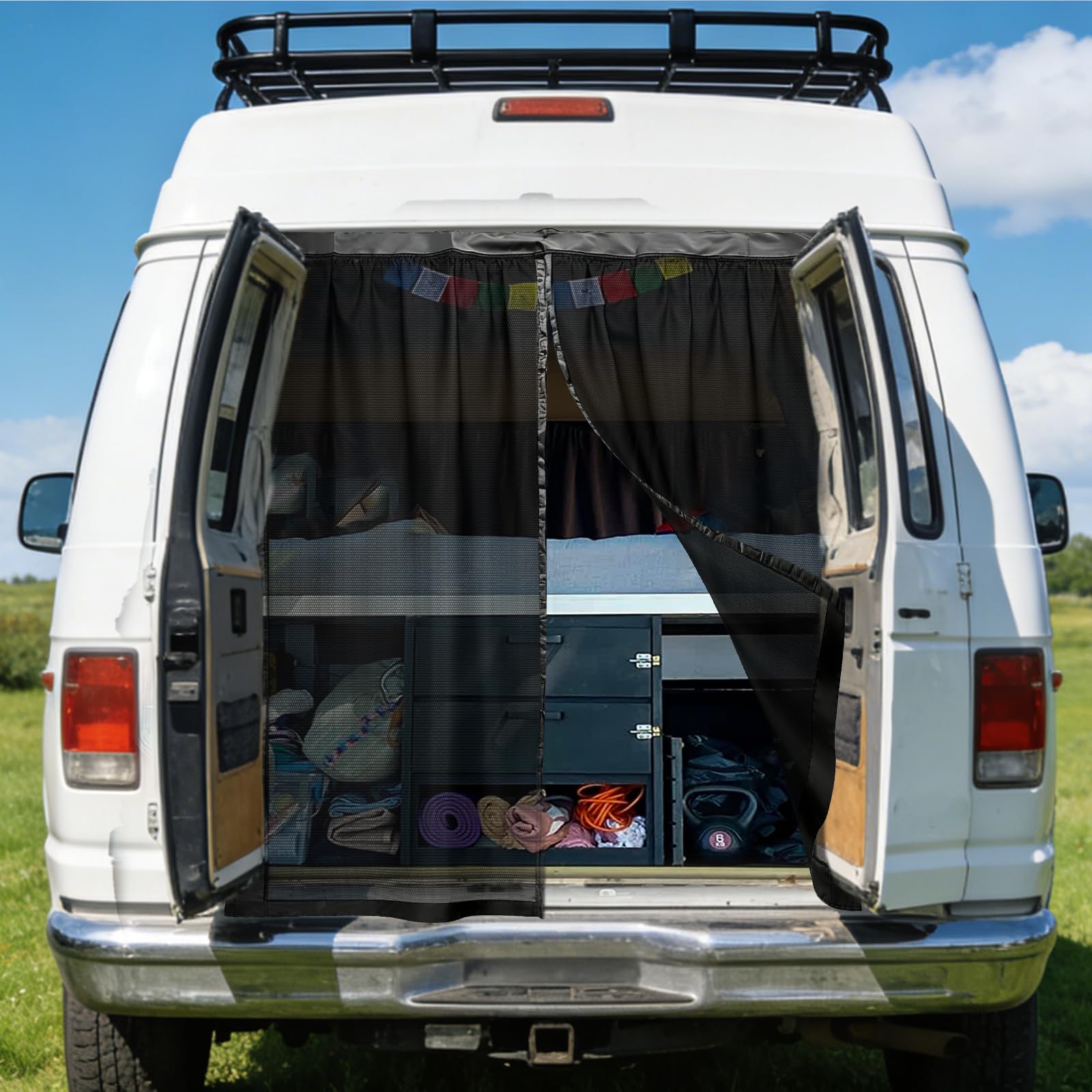 Moustiquaire magnétique pour van - Protection solaire - Porte coulissante arrière - Pour Benz Vito, Ford Transit Custom, pour Opel/Vauxhall Vivaro (pour porte arrière, 155 x 150 cm)