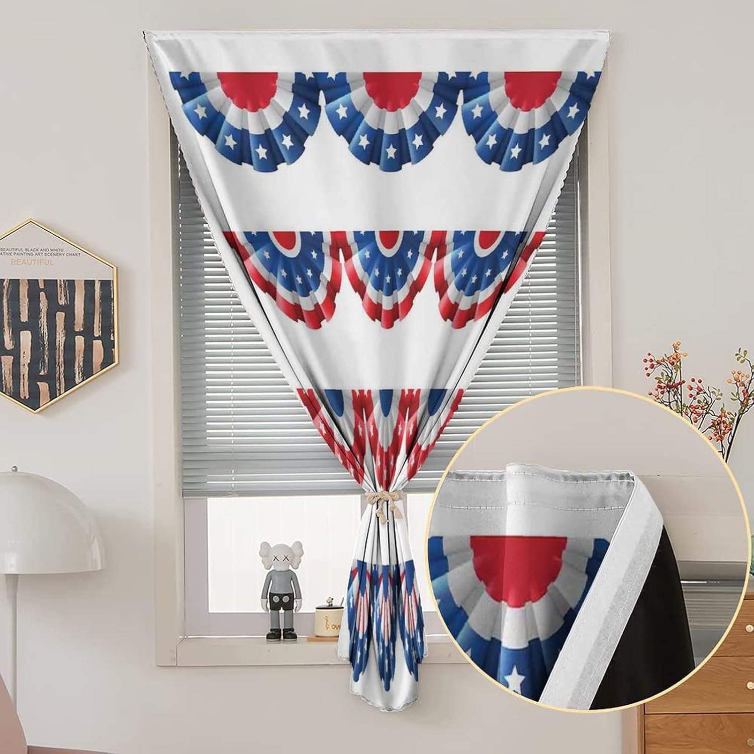 Anywhere Portable Blackout Curtain, American Flag Door Window Curtains, Flag Round Bunting Election Ornament Pattern Print Temporary Blackout Blinds,47W x54L Inch, for Bathroom Living Room Bedroom
