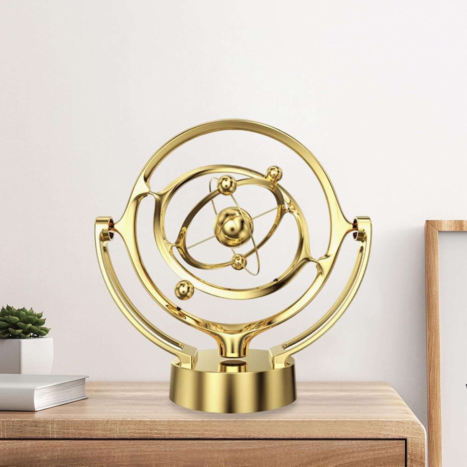 Motion Desktop Toy | Countertop Gift Centerpiece | Gold Decorative Perpetual Motion Ornament with Iron & PVC Build | Sleek Design for Elegant Home Decor | Compact STEM and