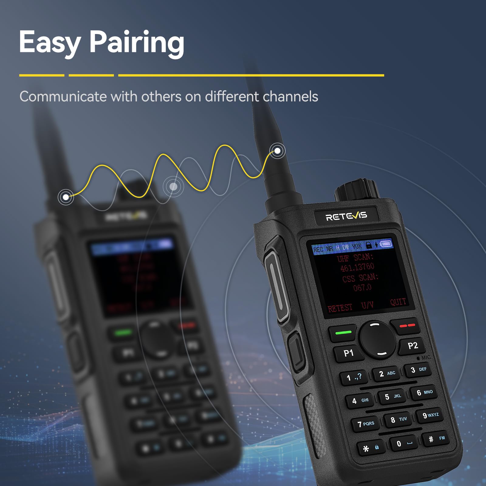 Retevis C62 Walkie Talkie Lungo Raggio, Professionali Ham Radio Bibanda, Display LCD, 2000mAh, Walkie Talkie Ricaricabili per Adulti, per Escursionismo/Caccia/Campeggio (Nero, 1 Pezzo)
