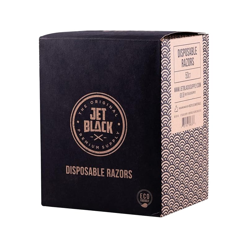 THE ORIGINAL JET BLACK PREMIUM SUPPLY Aparelhos de barbear descartáveis com lâmina dupla e cabo de palha de trigo, Pacote com 50
