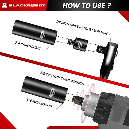 Miniatura 5 de BLACKROBOT Juego de llaves de impacto de 38", 45 piezas SAE estándar (14" a 34") y métricas (0.236-0.866 in), mango de trinquete de 72 dientes,