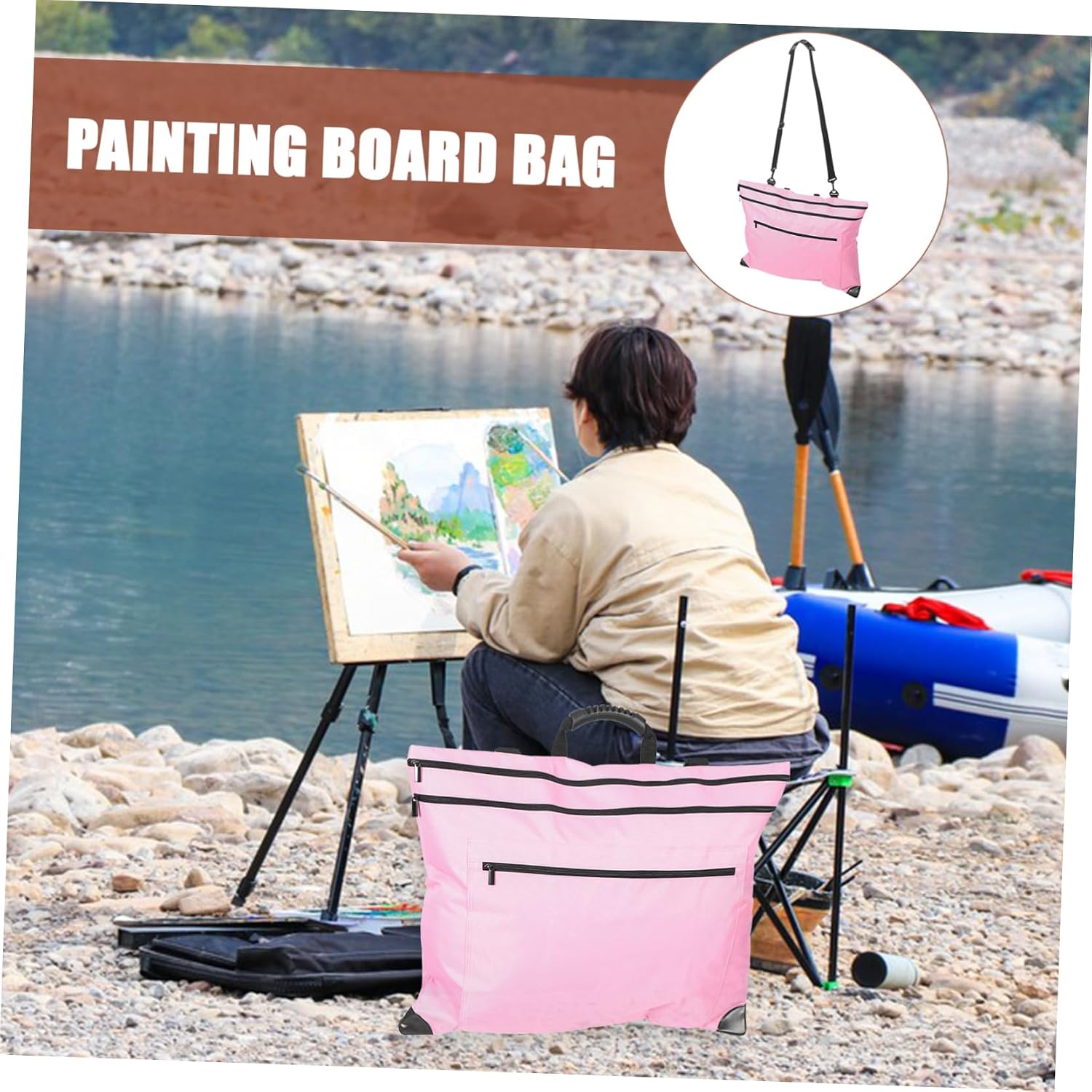 Waterproof Art Portfolio Bag for Painting Boards, Large Pink