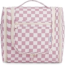 Narwey Checkered Travel Large Hanging Toiletry Wash Bag Makeup Cosmetic Organizer for Women (Dusty Rose Checkerboard (Large))
