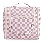 Narwey Checked Hanging Travel Toiletry Bag for Women, Travel Bag for Toiletries, Makeup Bag Organizer Cosmetic Bags Make Up Bags for Women (Dusty Rose Checkerboard)