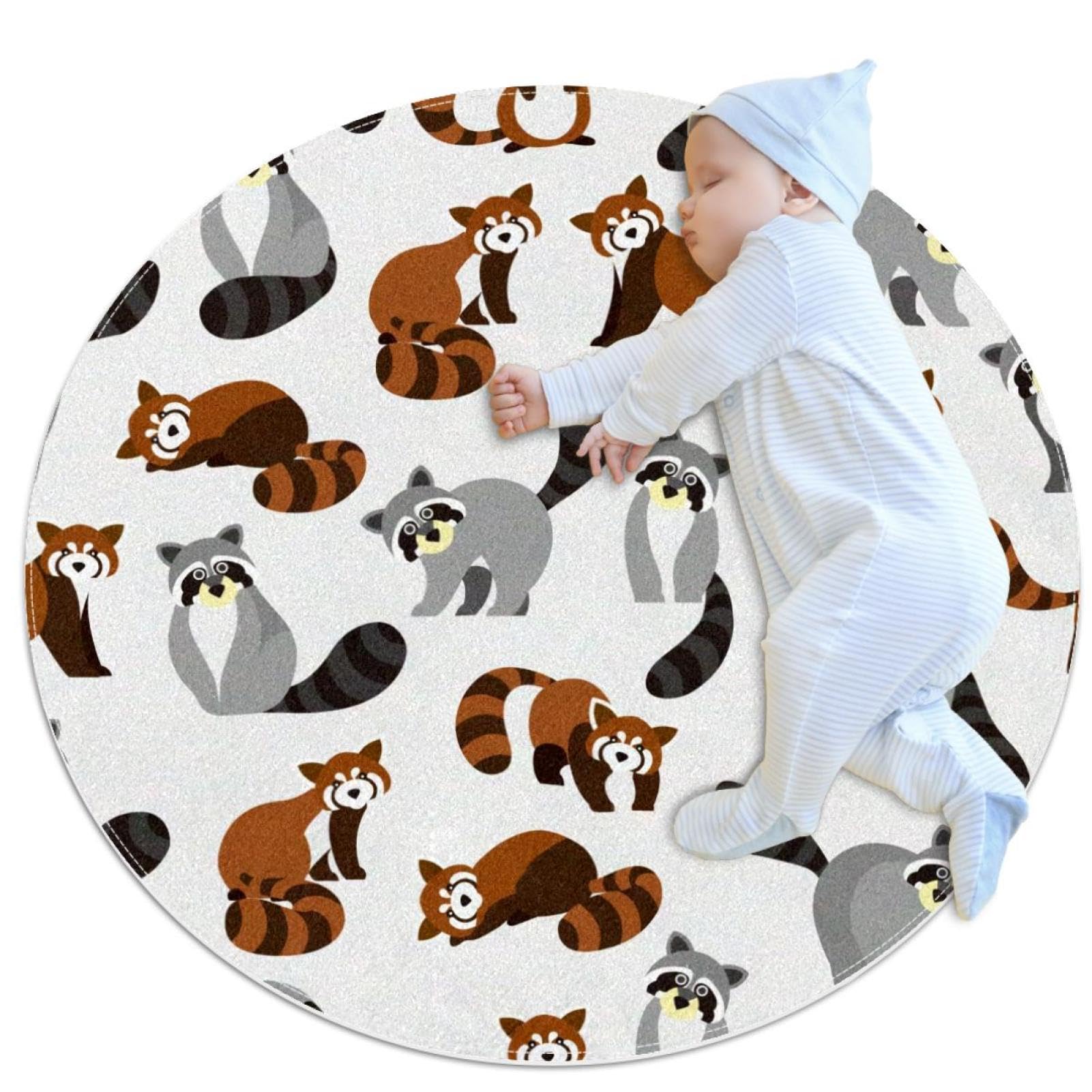 Tapis de salle de bain panda rouge rond 1m antidérapant pour chambre d'enfant