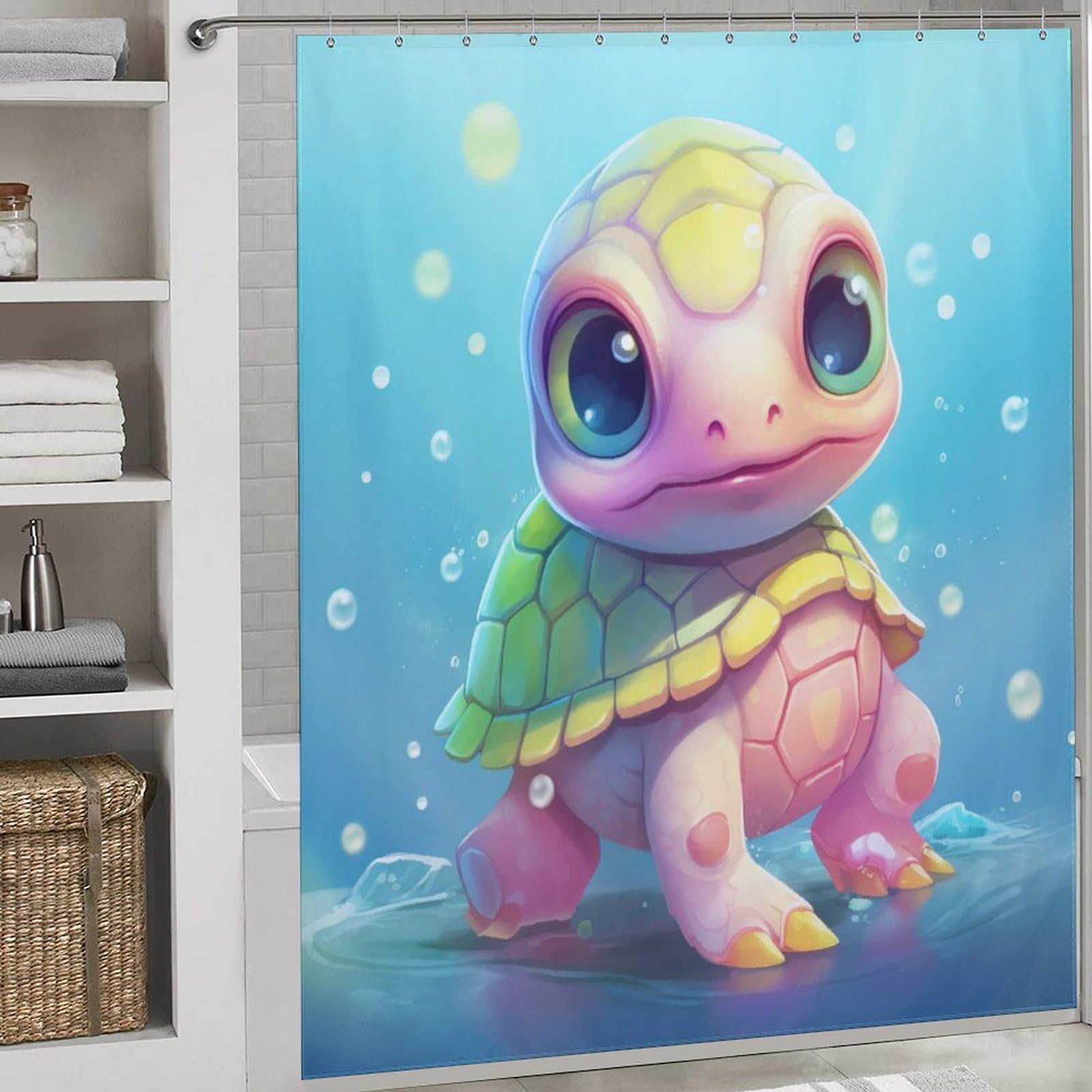 Rideau de douche tortue en tissu imperméable lavable 183x183cm