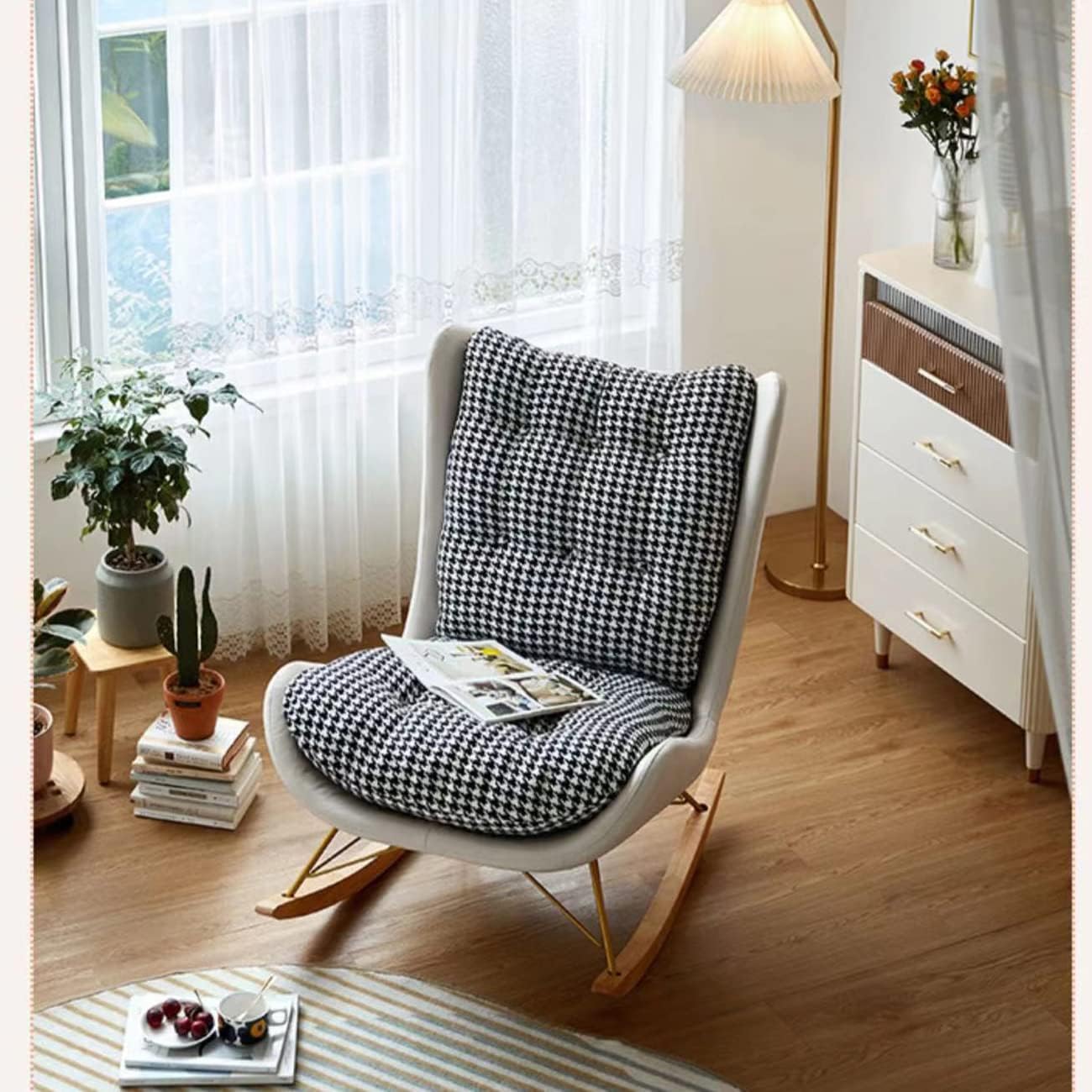ASUMUI Single Rocking Chair Solid Wood Base Lazy Small Apartment ...