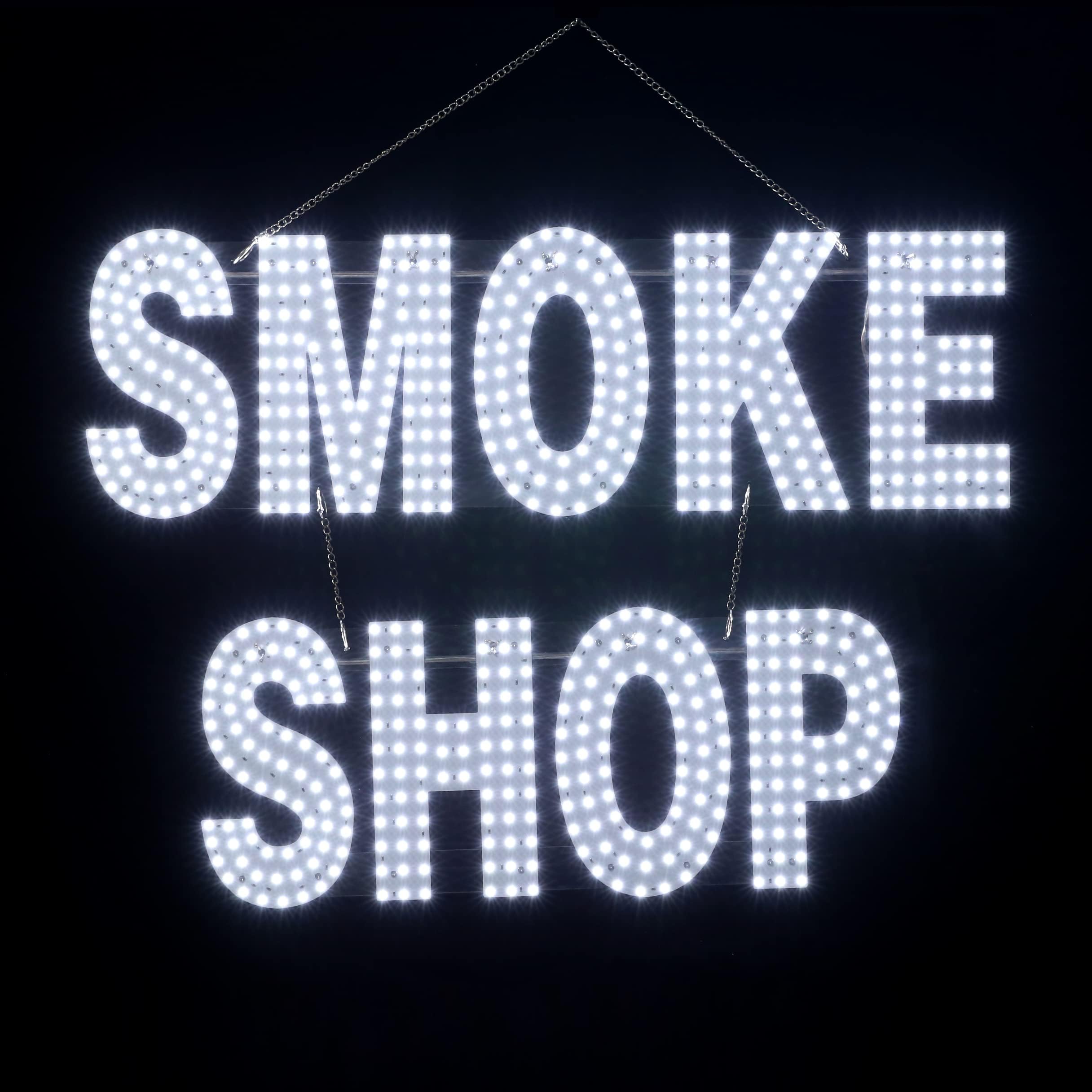 30"x20" Large LED Smoke Shop Sign for Smoke Shop, Super Bright Unique Design with Hanging Installation, High Visibility for Business Stores Retail Shops Window (White)