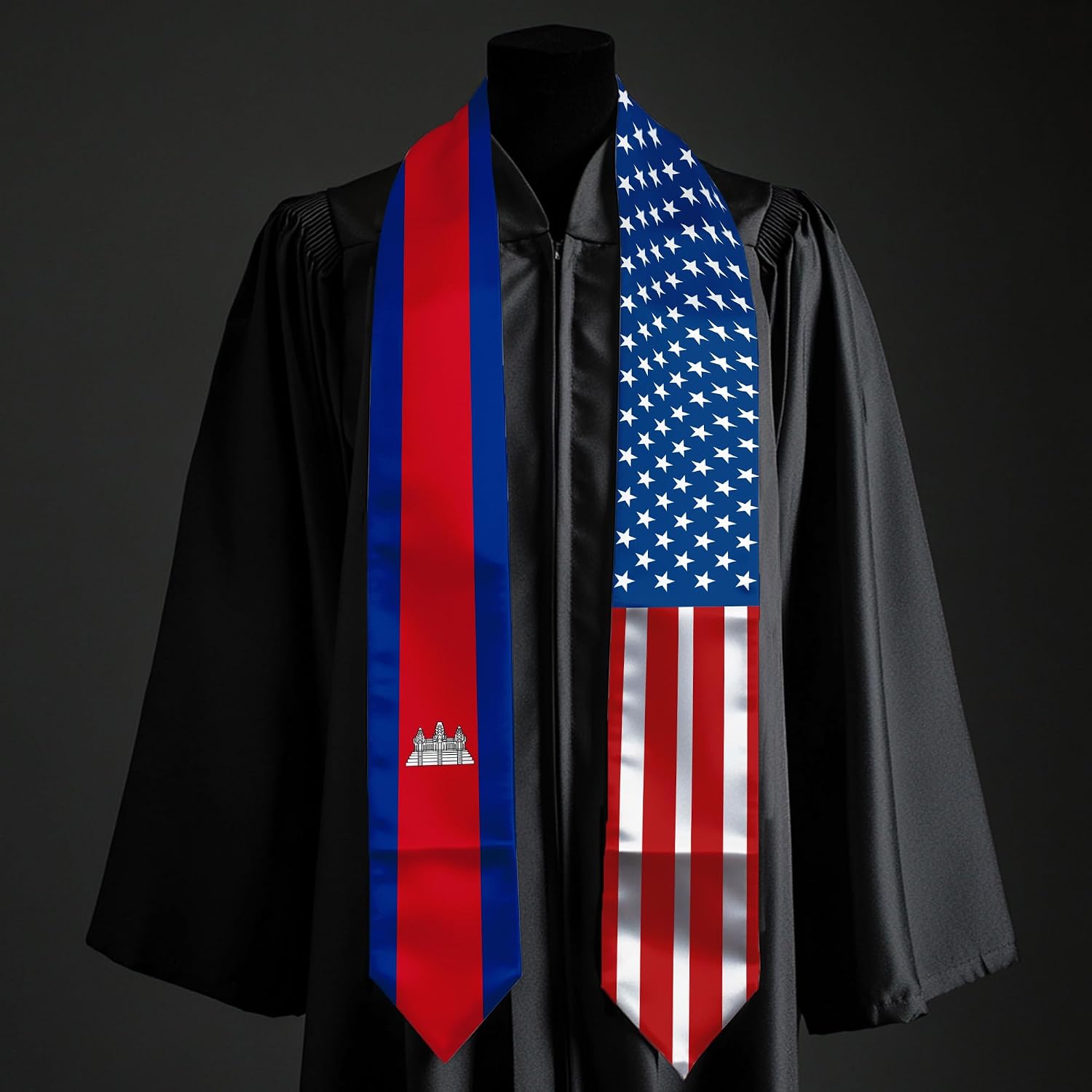 2026 Cambodia Flag and USA Flag Graduation Stole Graduation Sash Class of 2026 Graduation Scarf for International Student (Baccalaureate Gown and Hat Not Included)