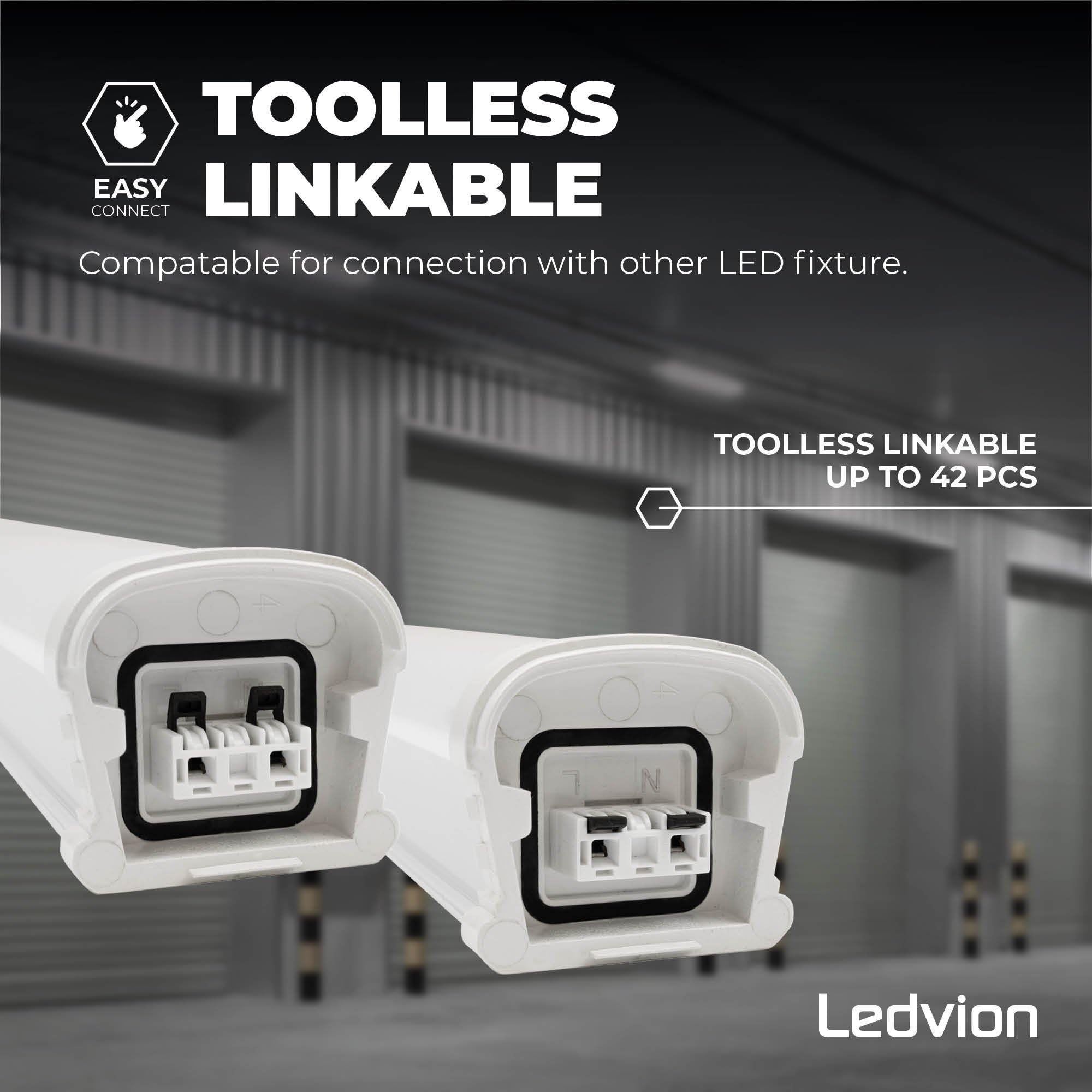 Ledvion - 6X Luminaria LED TL, 60CM, 20W, 6500K, IP65, LED, Conectable, Luz Blanca Fría