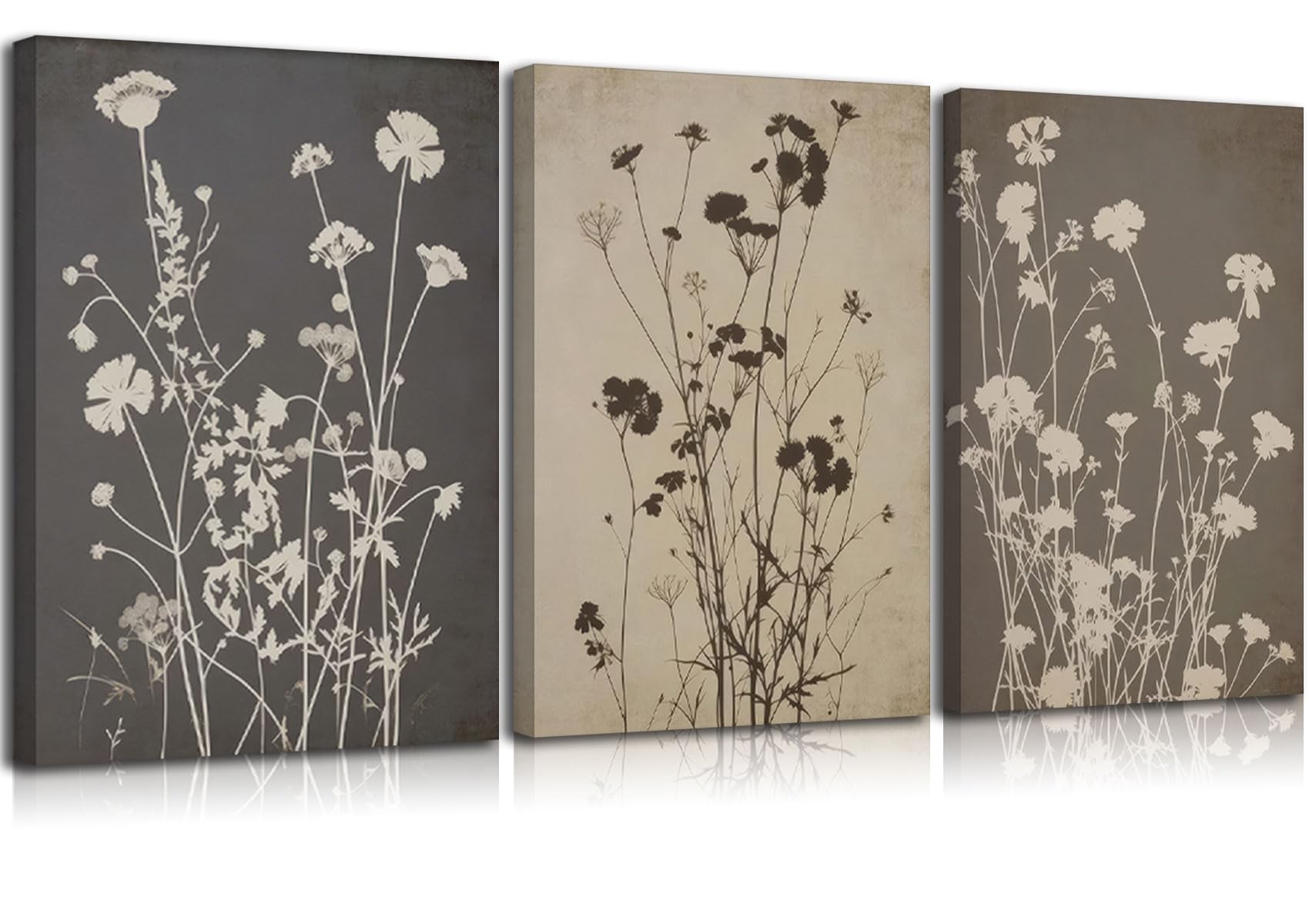 3pcs moody floral canvas wall art vintage flower poster print dark wildflower painting farmhouse botanical picture wall decor for living room bedroom office 12x16in framed