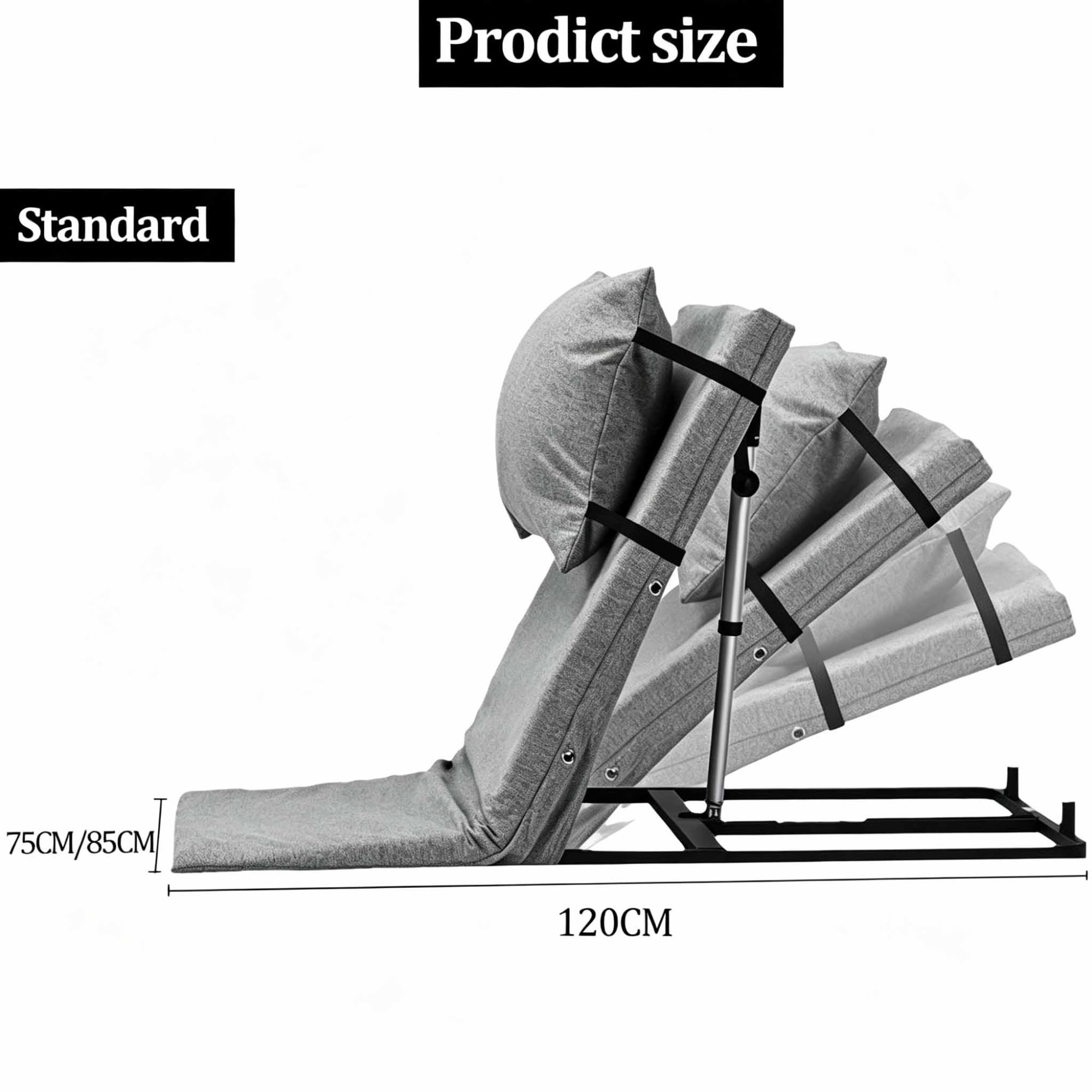 Schienale Sollevabile da Letto, Sedia Schienale per Sedersi con Cuscino e Imbottitura in Spugna da 4 cm, Sollevatore da Letto per Anziani e Pazienti (Regolabile da 2° a 65°)(Standard,75cm)