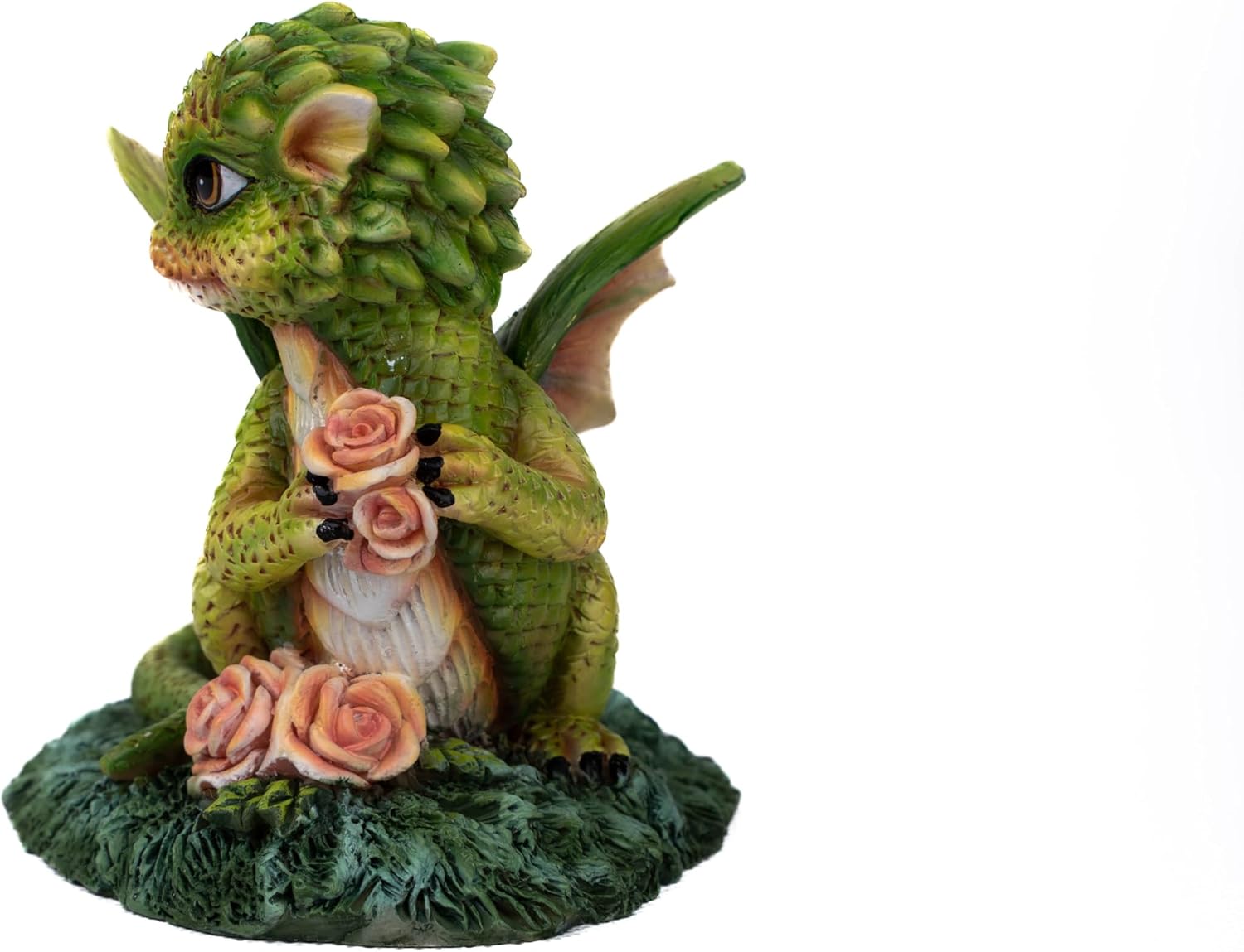 Cute Baby Dragon Statue - Collectible Figurines Holding Roses, Small Resin Fantasy Decor for Home Office Desktop Ornament (4.72 Inch)