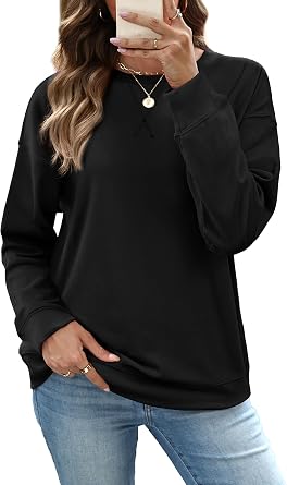RUMIA Womens Crew Neck Sweatshirt Long Sleeve Tops for Women Fall Clothes