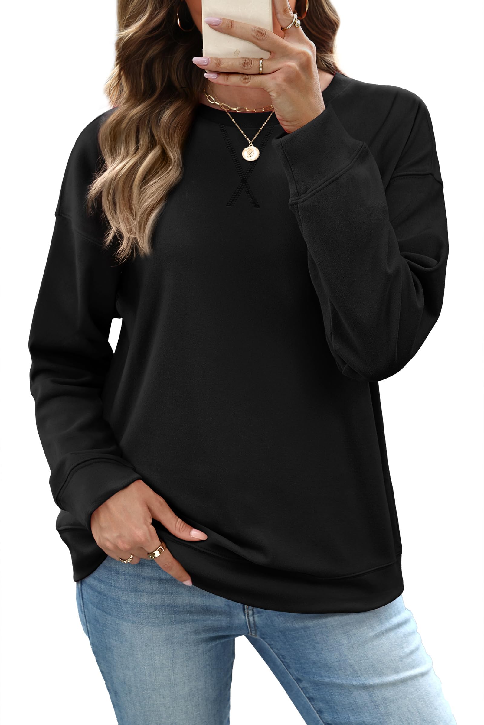 RUMIA Women's Crew Neck Sweatshirt Long Sleeve Tops for Women Fall Clothes | Outfits 2026 Fashion,Comfy Loose Fit Shirts,Casual Basic Pullover