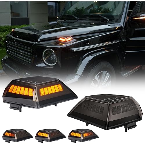 LED Turn Signal Light Compatible with G-Class W463 2018 2019 2020 2021 2022 2023 2024,Sequential Amber Fender Turn Signal Light Smoked Lens